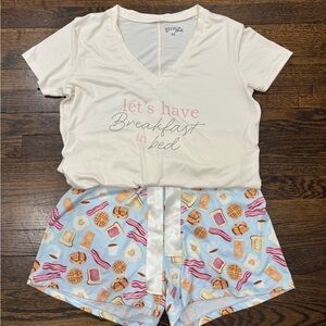 Wildfox Cream and Blue Breakfast Print Pajama Set size M